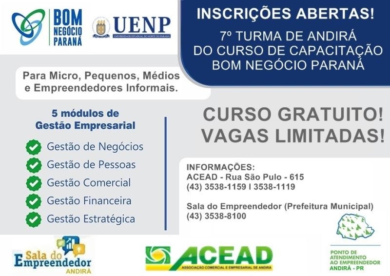 Incentivo aos empreendedores de Andirá: Abertas as inscrições para o Bom Negócio Paraná