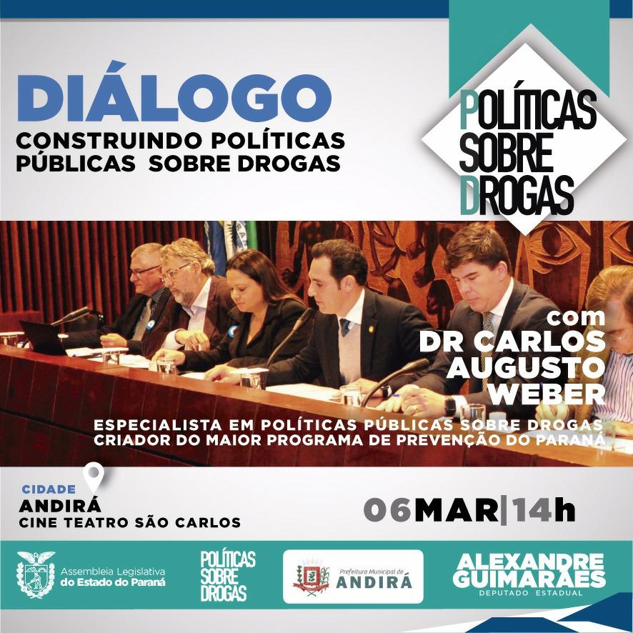 Em Andirá, Frente Parlamentar de Políticas sobre Drogas promove palestra nesta terça, dia 06