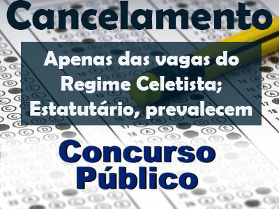 Prefeitura cancela concurso nas vagas no Regime Celetista; do Regime Estatutário, prevalecem. Confira o Edital!