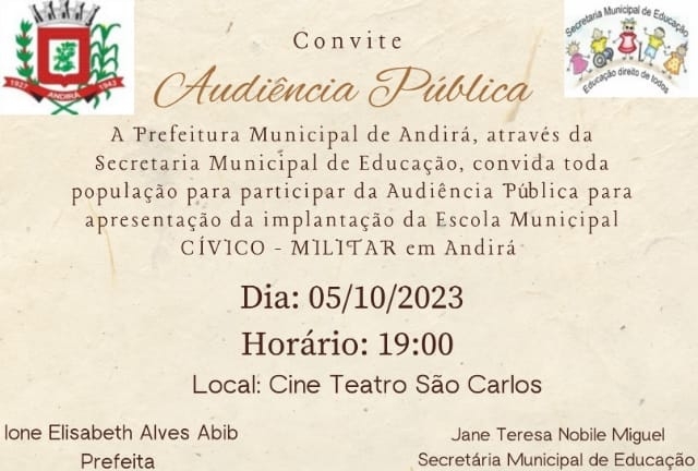 Convite Audiência Pública - Educação. 