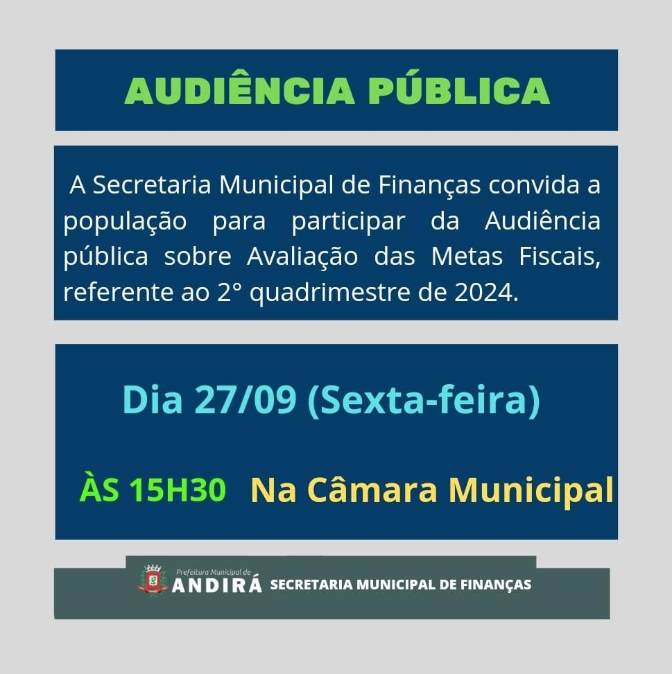 Prefeitura realiza Audiência Pública para avaliação 2º Quadrimestre de 2024, na Sexta-feira                      