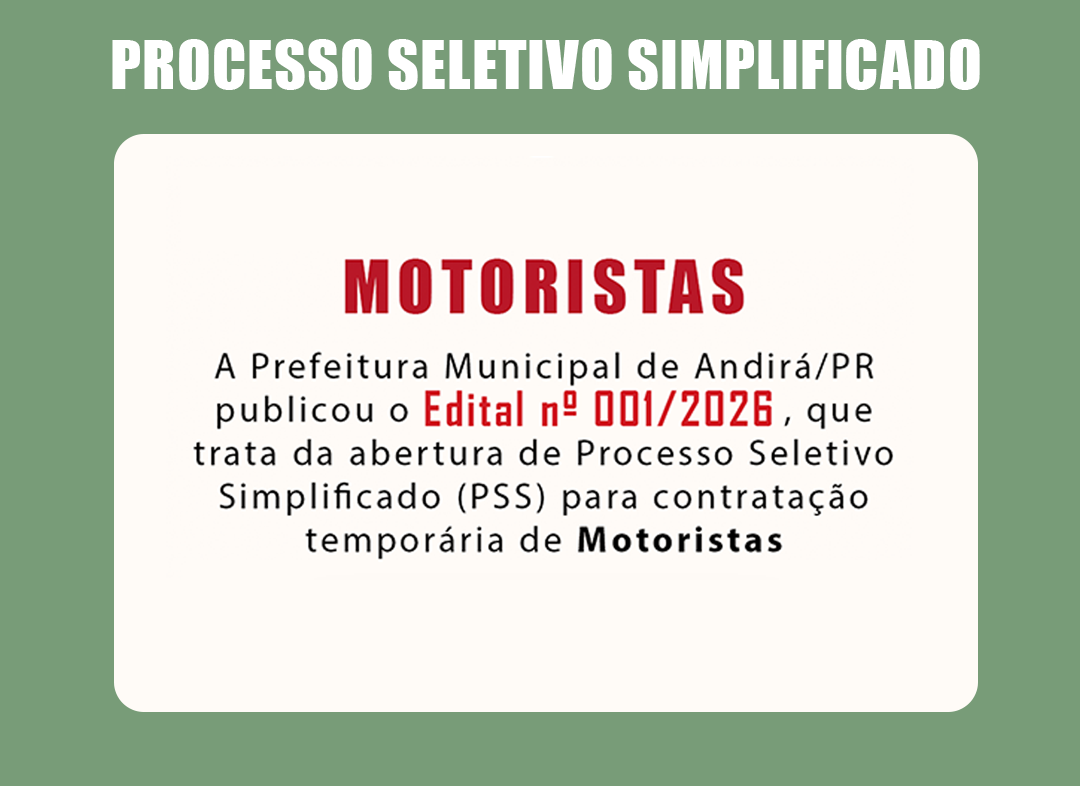 Processo Seletivo Simplificado (PSS) 2026 para a contratação de motoristas